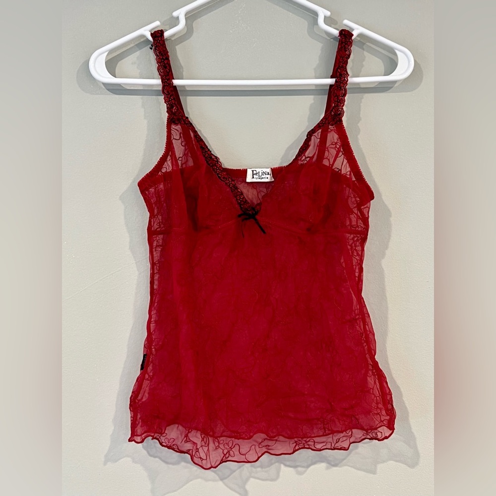 Red lace camisole by Felina lingerie - great for Valentines Day